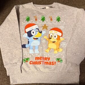 Gray Christmas Sweatshirt with Cartoon Characters